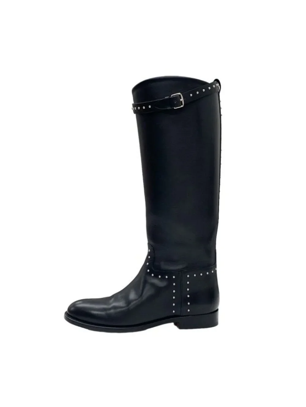 Hermes Jumping Boots Long Shoes Leather Black Silver Studs